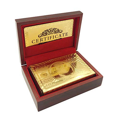 Yuanhe Gold Deck of Cards - Waterproof Playing Cards Luxury Playing Cards with Wooden Gift Box,Great for Poker Cards Game, Game Nights and Casino Party - size: 2.244X3.425 inch, bridge size cards