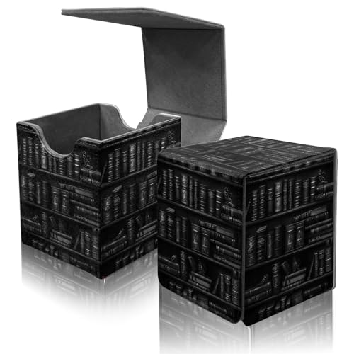 Card Deck Box for MTG Commander,Collectible Trading Storage Box Fits 120+ Single Sleeved Cards Magnetic Case PU Leather for Magic Commander TCG CCG MTG,Art Black Bookshelf - color: Art Black Bookshelf