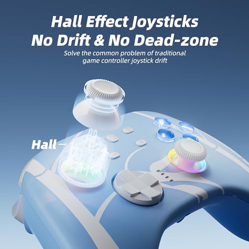 Mytrix Wireless Pro Controller, Hall Effect Bluetooth Controllers for Nintendo Switch, PC, Steam, iPad, Mac, Tablet, Laptop, with RGB Light/Macro Keys/Turbo Button, Bamboo Blue - color: Blue