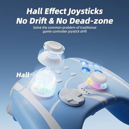 Mytrix Wireless Pro Controller, Hall Effect Bluetooth Controllers for Nintendo Switch, PC, Steam, iPad, Mac, Tablet, Laptop, with RGB Light/Macro Keys/Turbo Button, Bamboo Blue - color: Blue
