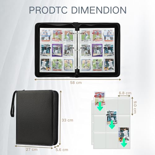 Trading Card Binder with Sleeves 9 Pocket Premium 720 Double Sided Pocket PU Card Collection Binder, Collectible Albums Card Folder for MTG, TCG, Sports Cards - color: CARBON FIBER BLACK 01