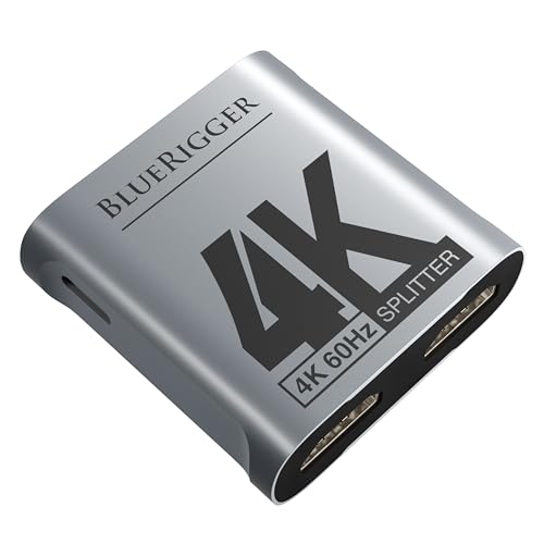 BlueRigger HDMI Splitter 1 in 2 Out (4K 60Hz, 18Gbps, 1 Source to 2 Displays, 1x2 Dual HDMI Adapter for 2 Monitors) - Compatible with Gaming Console, HDTV, Monitor, Projector