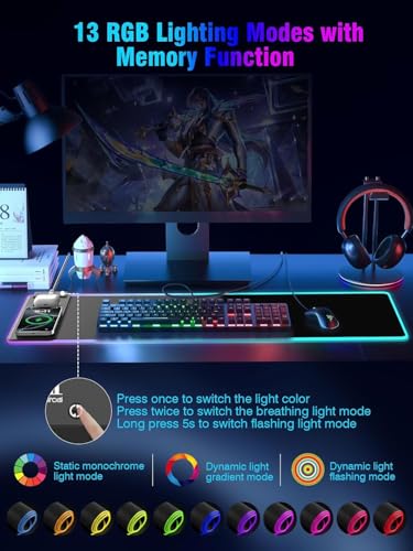 Mouse Pad with Magnetic Wireless Charging, Large Desk Pad Protector, RGB Black Desk Mat with 15W Fast Charger, Non-Slip Waterproof Mousepad for Office Home Gaming - color: Black Magnetic Charging XL with 20W Adapter