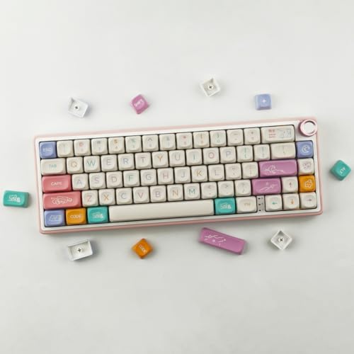 Tsungup Cute MOA Profile Keycaps,126 Keys Custom PBT Keycaps 60 65 75 Percent, Dye-Sub White Keycap Set Key Caps Keyboard for Cherry Gateron MX Swithes Mechanical Keyboards - color: White Pink