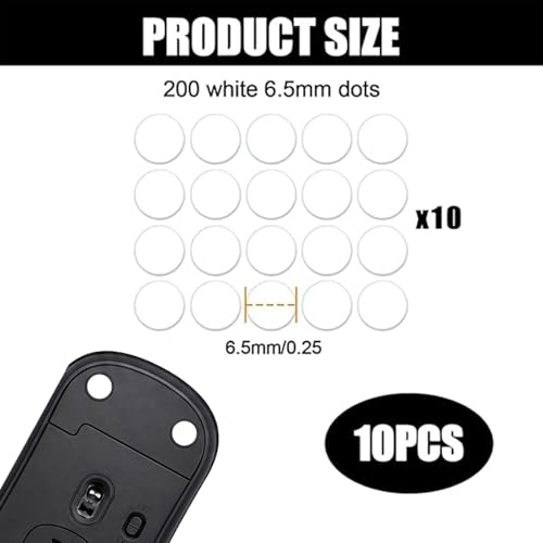 200 Pcs Dot Mouse Glide Sliders, Universal 6.5mm PTFE Mouse Feet Skate Stickers, Smooth Sliding Pads Compatible with All Mousepads, Wear-Resistant Smooth Glide Mice Glass Skates Pad (White) - size: Dia 6.5mm White