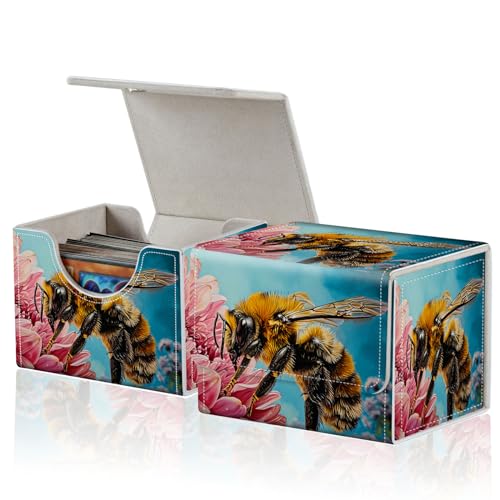 for MTG Commander Deck Box,Card Deck Box for Trading Yugioh MTG,Fits 100 Double Sleeved Cards,PU Leather Strong Magnet Case for Magic Commander TCG CCG,Cute Bee Flower - color: Cute Bee Flower