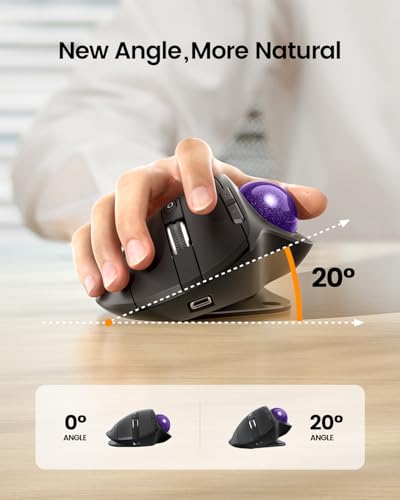 ProtoArc EM01 NL Wireless Trackball Mouse, Thumb Control, Purple | 0/20° Adjustable Angle to Reduce Fatigue, Triple-Device Bluetooth & 2.4G USB-A for Office Use, Silent Click, Easy to Clean - color: Purple Ball