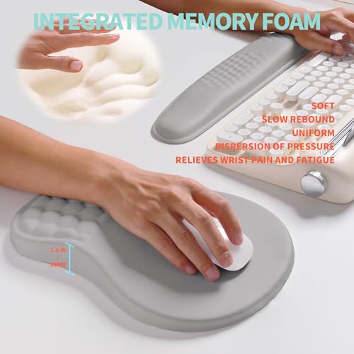 2-in-1 Ergonomic Set, Wave Rise Keyboard Wrist Rest and Massage Bulge Slope Mouse Pad Wrist Support, Cushion Memory Foam Integrated to Relieve Wrist Pain, Silver Gray - color: Silver Gray