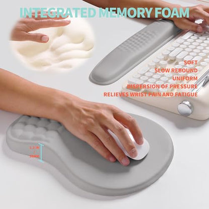 2-in-1 Ergonomic Set, Wave Rise Keyboard Wrist Rest and Massage Bulge Slope Mouse Pad Wrist Support, Cushion Memory Foam Integrated to Relieve Wrist Pain, Silver Gray - color: Silver Gray