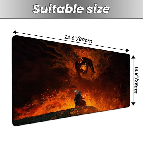MTG Playmat TCG Card Game Mat Magic The Gathering Play Mat 24x14 Inch - color: Wizard Vs Flame Demon