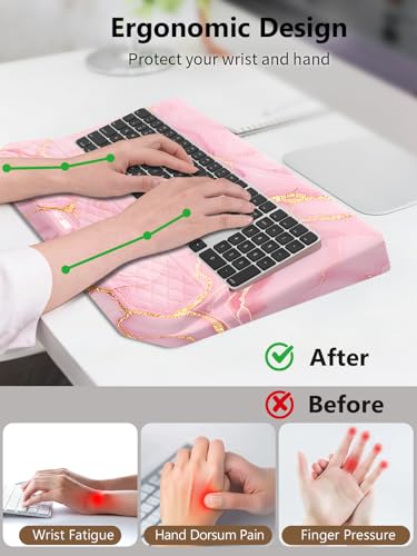 2-in-1 Ergonomic Keyboard Stand with Wrist Rest, Comfy Keyboard Riser Holder with Massage Design, Pink Marble - color: Pink Marble