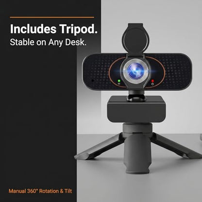 1080P USB Webcam for PC with Microphone Privacy Cover & Tripod | Plug and Play, No drivers; Clear Video Auto Lighting; Noise Canceling Audio; Universal Clamp Mount; Works with Zoom and Teams - style: Minimalist