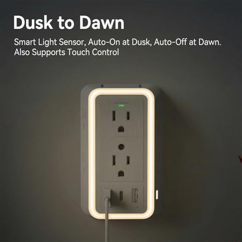 Power Strip Surge Protector, 6 AC Outlet with 3 Port USB Power Strip Charger and Night Light, 1500J Multi Plug Wall Outlet for Home, Office, Dorm Essential