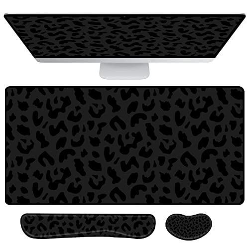3Pcs Large Gaming Mouse Pad Desk Mat,Keyboard Mouse Wrist Rest Support Set,Extended Laptop Mouse Pad Memory Foam Non-Slip Base for Gamer Home Office(31.5x15.7in)-Black Leopard Cheetah - color: B1-Black Purple