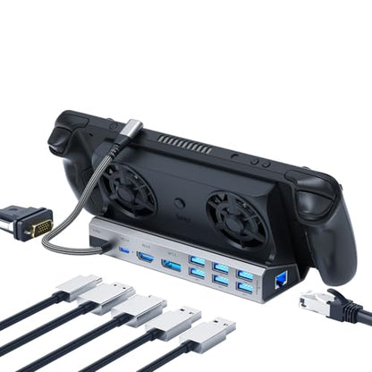 YCE 14-in-1 Dual Fan Steam Deck Dock Suitable Valve Steam Deck & OLED/Asus ROG Ally & X/Lenovo Legion Go & S & 2/MSI Claw,Steam Deck Accessories,Docking Station - color: 14-in-1, supports three screens