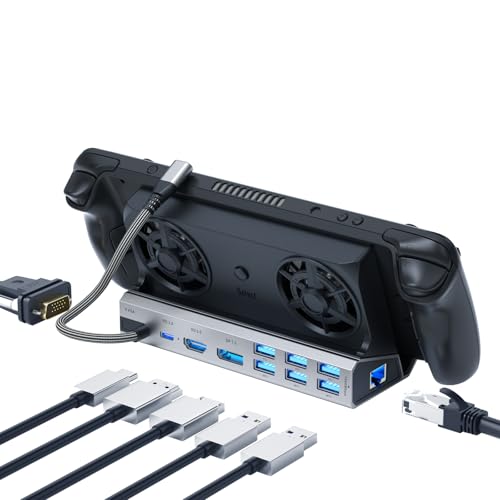 YCE 14-in-1 Dual Fan Steam Deck Dock Suitable Valve Steam Deck & OLED/Asus ROG Ally & X/Lenovo Legion Go & S & 2/MSI Claw,Steam Deck Accessories,Docking Station - color: 14-in-1, supports three screens