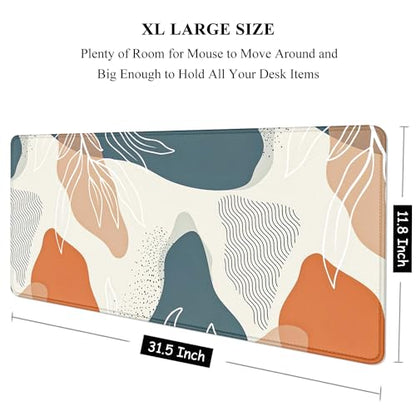 Auhoahsil Large Mouse Pad, XXL Desk Pad, Extened Mousepad 31.5" x 11.8", Non-Slip Rubber Base, Stitched Edges, Superior Surface, Gaming Keyboard Mat, Waterproof Desk Pad, Desert Leaves - color: 09 Boho Abstract Leaves, size: XL - 11.8 x 31.5 Inches