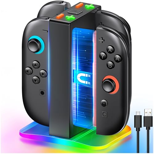 Upgraded Switch 2 Charging Dock for Nintendo Switch 2 Joycons, 4-in-1 Magnectic Controller Fast Charging Station with Adjustable 8 RGB Lights, Compact Desktop Stand for Bedroom & Gaming Setup,S - size: S-Square Sturdy Dock