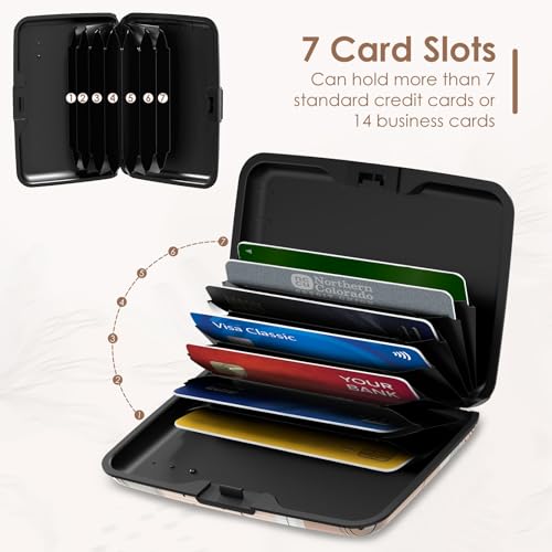 RFID Blocking Credit Cards Holder Mini Wallet Metal Business Card Case, Hard Protector Credit Card Case for Women Men, Abstract Leaf - color: Abstract Leaf