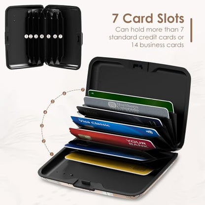 RFID Blocking Credit Cards Holder Mini Wallet Metal Business Card Case, Hard Protector Credit Card Case for Women Men, Abstract Leaf - color: Abstract Leaf