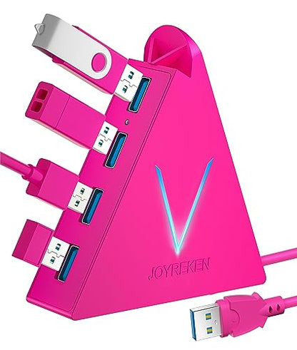 USB Hub 3.0, JoyReken 4-Port USB Splitter for Laptop, Ps4 Keyboard and Mouse Adapter Compatible with Xbox, PC, MacBook, Surface Pro, Flash Drive, HDD, Console, Printer, Camera,Keyborad,Mouse, Hot Pink - color: HotPink-A