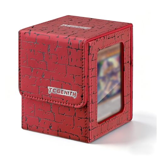 MTG Commander Deck Box with Display Window, Magnetic Closure Card Case Holds 100+ Double-Sleeved Cards, PU Leather TCG Storage Box Compatible with PTCG, Sports & Trading Cards (Red) - color: Wine