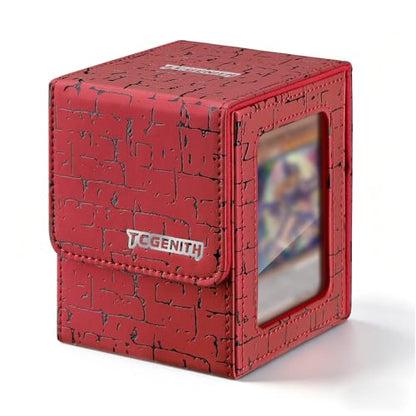 MTG Commander Deck Box with Display Window, Magnetic Closure Card Case Holds 100+ Double-Sleeved Cards, PU Leather TCG Storage Box Compatible with PTCG, Sports & Trading Cards (Red) - color: Wine