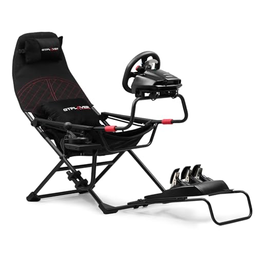 GTPLAYER Sim Racing Cockpit Foldable & Adjustable for High Performance Sim Racing Compact & Flexible Supports All Steering Wheels & Pedals for PC Wheel and Pedals Not Included, Red - color: Red