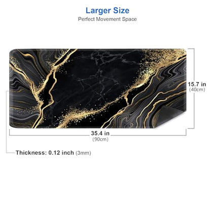 IMAYONDIA Black and Gold Marble Desk Mat(35.4x15.7 in), Extended Computer Large Gaming Mouse Pad Mousepad for Desks, Anti Slip Rubber Base Desk Pad for Office Home Laptop Desktop Mat - color: Black and Gold Marble