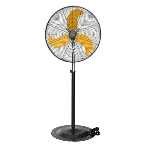 30-Inch Heavy Duty Pedestal Fan, 9500 CFM High Velocity Oscillating Metal Standing Fan with Rolling Casters, 3-Speed Commercial Industrial Fan for Large Warehouse, Garage & Shop (UL Listed) - color: Yellow, size: 30 Inch-AC