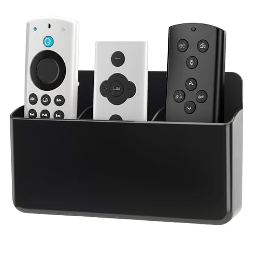 1 PCS Adhesive Remote Control Holder Wall Mount, 3 Slot Adjustable Remote Holder for TV Controller with Hollow Bottom for Charging, Wall Pen Holder for Home Office School (Black, 1) - color: Black, size: 1