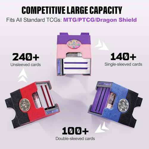 Kabinka Commander Deck Box for MTG with Metal Emblem, Card Deck Box with Dice Tray, Holds 100 Double-Sleeved Cards for TCG/PTCG, Cards Storage Case with 35PT Magnetic Card Holder (Pink& Purple, Lotus) - color: A4-Pink& Purple, Lotus