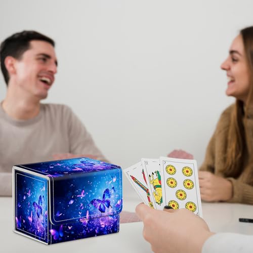 for MTG Commander Deck Box,Card Deck Box for Trading Yugioh MTG,Fits 100 Double Sleeved Cards,PU Leather Strong Magnet Case for Magic Commander TCG CCG,Blue Glitter Butterfly - color: Blue Glitter Butterfly