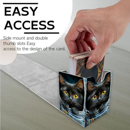for MTG Deck Box, Trading Card Storage Case Holds 100+ Sleeved Cards, Black Kitten in Denim Pocket Magnetic Closure Durable Deck Holder for Magic The Gathering, TCG & Commander - color: Black Kitten in Denim Pocket