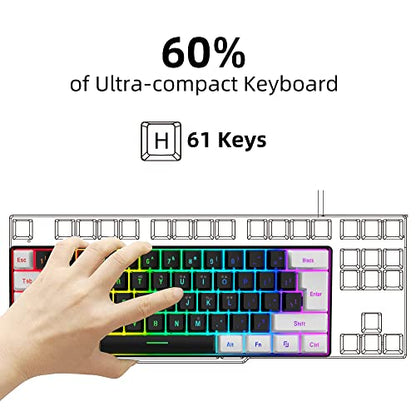 Snpurdiri 60% Wired Gaming Keyboard, Small RGB Backlit Membrane Gaming Keyboard, Ultra-Compact Mini Waterproof Keyboard for PC Computer Gamer White and Black - color: White and Black