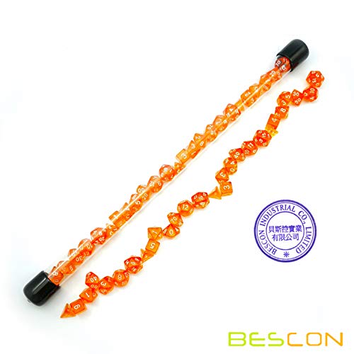 Bescon 28pcs Translucent Orange Mini Polyhedral Dice Set in Tube, Small Role Playing Polyhedral Dice 4X7pcs,Mini Gem Dice Set - color: 4x7 28pcs Gem Orange Tube