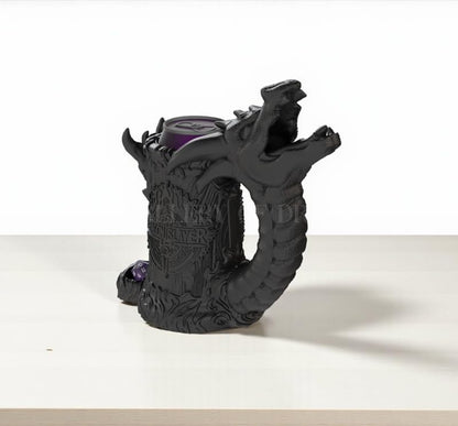 Dragon Slayer Dice Tower & Drink Holder – DND Accessory, Dice Roller Mug, Fantasy Decor for Dungeons and Dragons, Pathfinder, Warhammer, TTRPG Gift for RPG Gamers (Obsidian Black, Standard 12oz Cans)