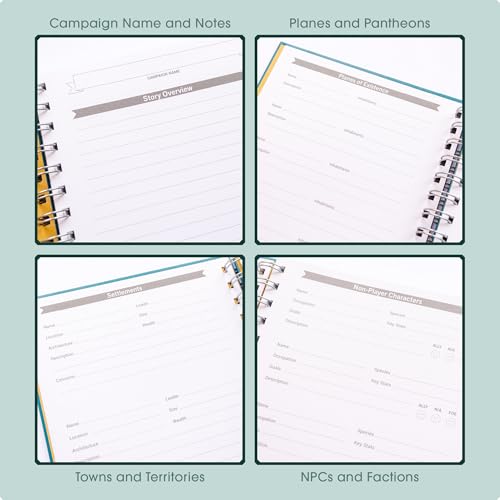 Roll & Play Press Game Master's Quest Notebook: 120 page, A5 hardback world-building journal for character, setting and plot notes, with lined, gridded and hex paper
