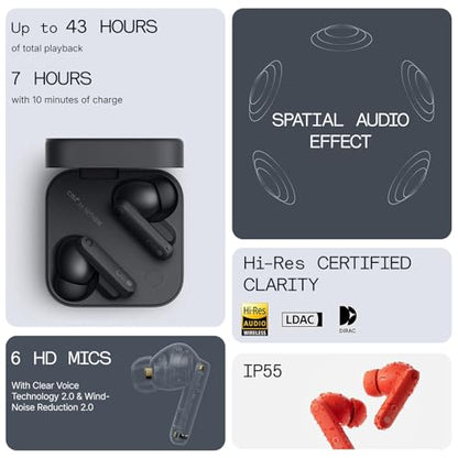 CMF Buds Pro 2 Wireless Earbuds with Smart Dial, 50dB Hybrid Noise Cancelling Earbuds Wireless Bluetooth 5.3, 11mm Bass with LDAC, 6 Hi-Res Audio Mics, 43H Playtime, Fast Charging Case, Dark Grey - color: Dark Grey
