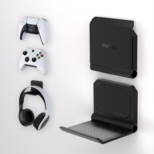 PlayVital FOLD Controller Holder Wall for ps5 ps4 Xbox Switch 2 Pro Headset, 2 Pack Universal Storage Organizer Gaming Controller Stand Headphone Mount - Foldable Anti-slip Adhesive Removable, Black - color: Black 2 Sets