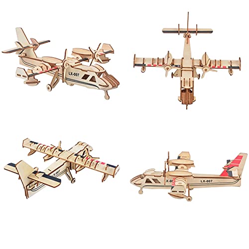 3D Wooden Puzzle - 6 Piece Set Aircraft & Helicopter Wooden Crafts Assembly Building Model Kits - Wood Aircraft & Helicopter STEM DIY Brain Teaser Puzzle for Adults & Teens Christmas Birthday Gifts - style: Aircraft & Helicopter