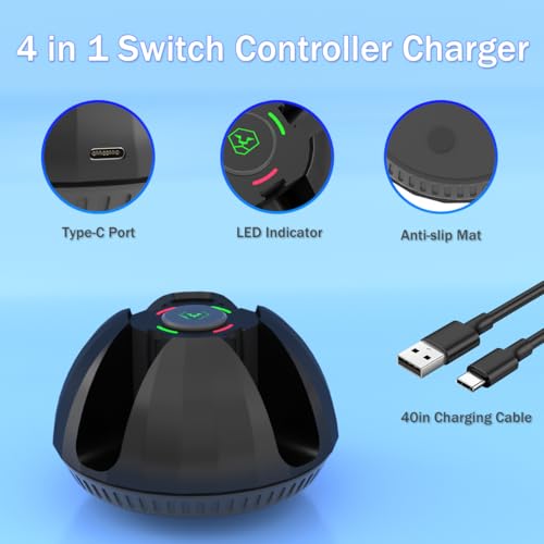 Switch Controller Charger for Nintendo Switch Joy Con,Charging Station for 4 Nintendo Joycons Controller with Led Indication,Joy Con Charging Dock Stand with USB Type C Charging Cable