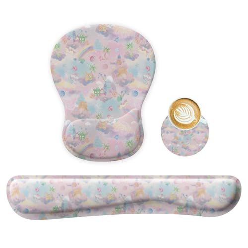 Wrist Rest Support for Mouse Pad Keyboard Set Circle Coaster Gaming Mouse Pad Ergonomic Gel Memory Foam Set for Computer, Laptop, Office, Pain Relief, Comfortably Typing Cute KM-37 - color: Km-37
