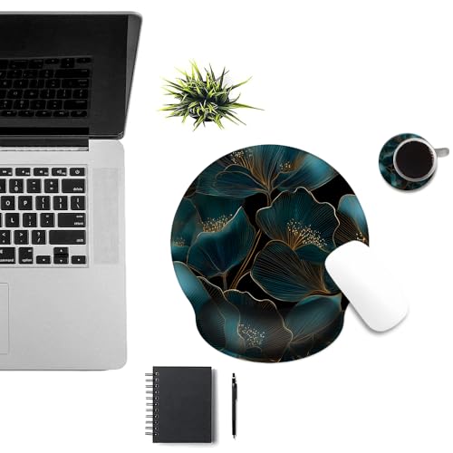 Mouse Pad with Wrist Support, Ergonomic Mouse Pad with Memory Foam Wrist Rest Cushion, Non-Slip Rubber Base Gaming Mice Pad for Home Office Computer Laptop,Gold Green Plants - color: Gold Green Plants