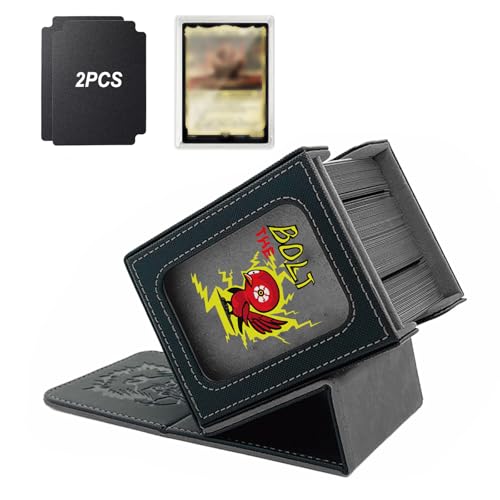 Card Deck Box with MTG Commander Display, Fits 100 Double Sleeved Cards, Magnetic Deck Case compatible with TCG Black/Gray - color: Black/Grey