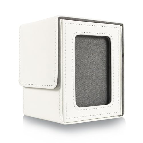 Card Deck Box for MTG Commander, Holds 100+ Double Sleeved TCG Cards, Magnetic Trading Card Storage Box with Divider & Card Sleeves(White) - color: White, size: 1 Box+100 Sleeves+25pcs 35pt Toploaders