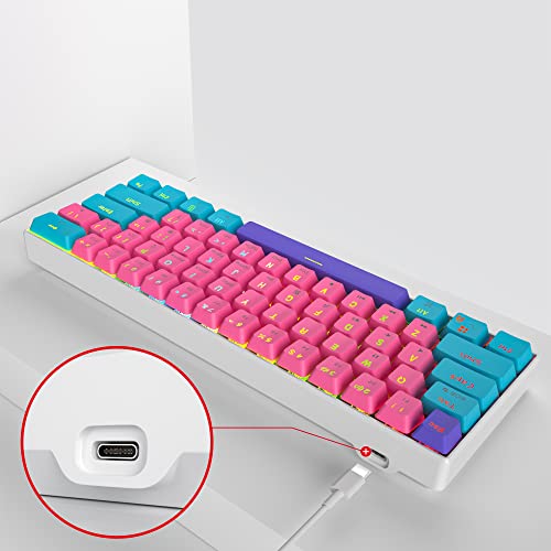 Fogruaden 60% Mechanical Keyboard, 61 Keys Gaming Keyboard, RGB Backlit, Ultra-Compact 60 Percent Wired Keyboard for Win/Mac PC Gamer, Easy to Carry on Trip (Pink, Red Switch) - color: Pink/ Red switch