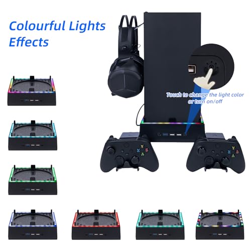Mcbazel Wall Mount with Cooling Fan for Xbox Series X, Xbox Series X 4 in 1 Wall Mount Kit, 3-Speed Low Noise Fan with RGB Light & 3 USB Ports, Controller & Headset Holder - Black