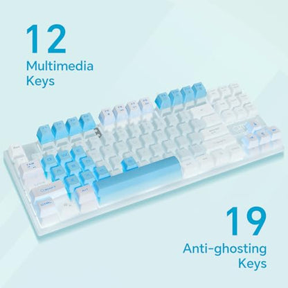 CHONCHOW Blue Keyboard and Mouse Combo, 87 Keys TKL USB Wired LED Light Up Backlit Keyboard, 800-3200 DPI RGB Mouse, Blue Mouse and Keyboard Combo for PS4 PS5 PC Laptop Mac Computers