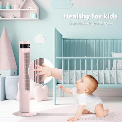 Antarctic Star Tower Fan Portable Electric Oscillating Fan Quiet Cooling Remote Control Standing Bladeless Floor Fans 3 Speeds Wind Modes Timer Bedroom Office(36 inch, Pink) | Quiet Cooling 12H Timer Remote Control Standing Bladeless Electric 3 Speeds Win